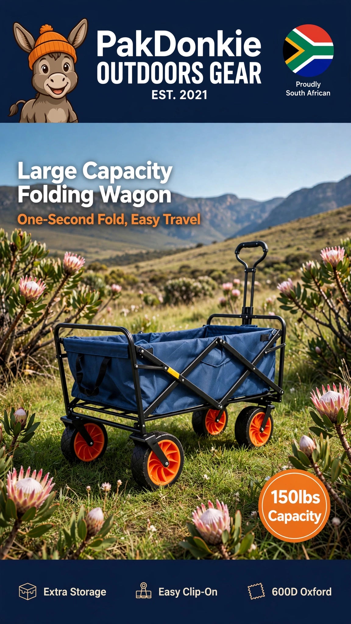 PAKDONKIE Blue Collapsible Outdoor Utility Wagon