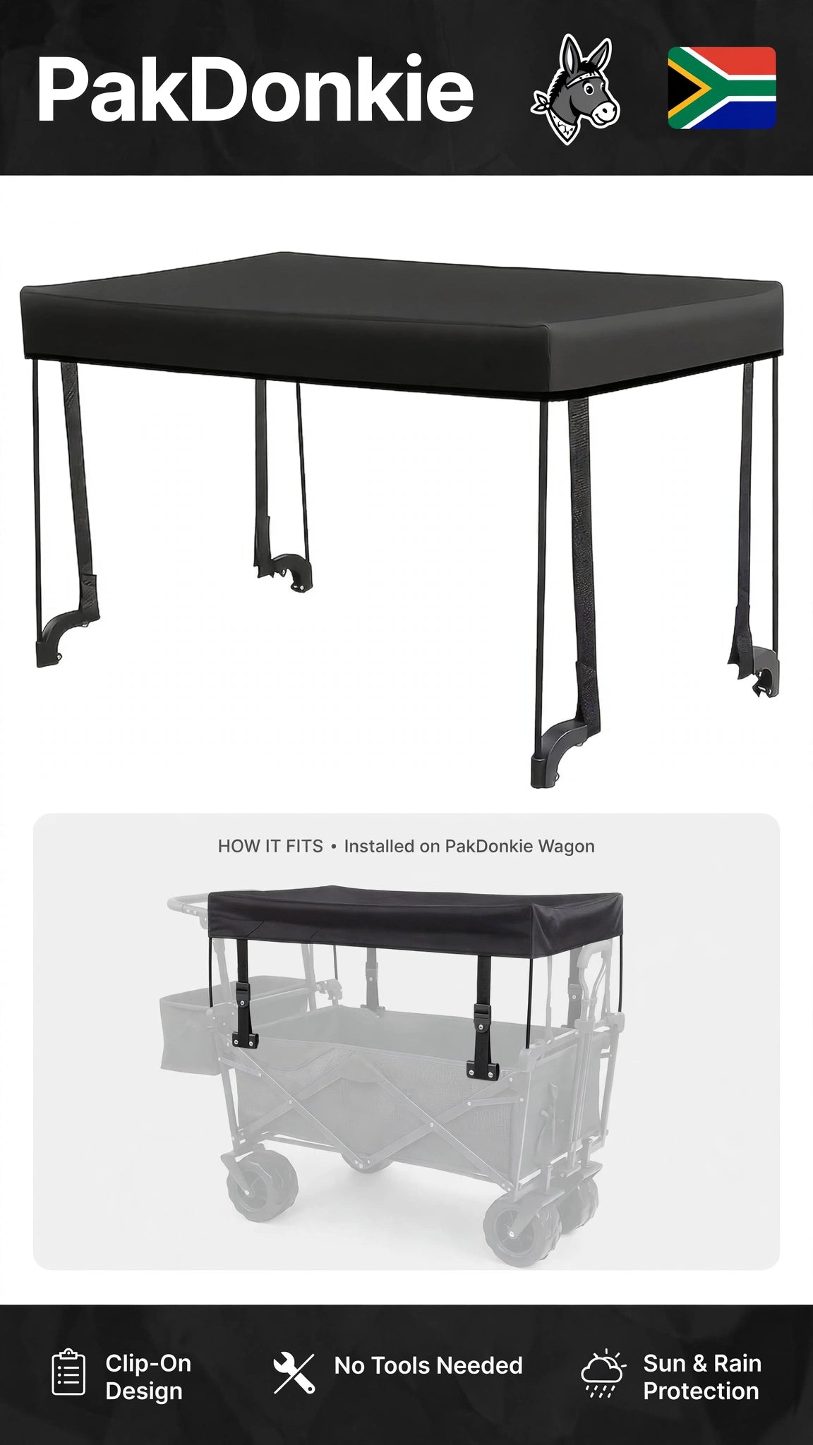 PAKDONKIE Black Removable Cart Canopy with Rods