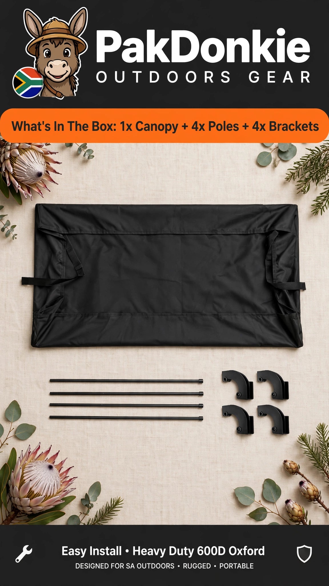 PAKDONKIE Black Removable Cart Canopy with Rods