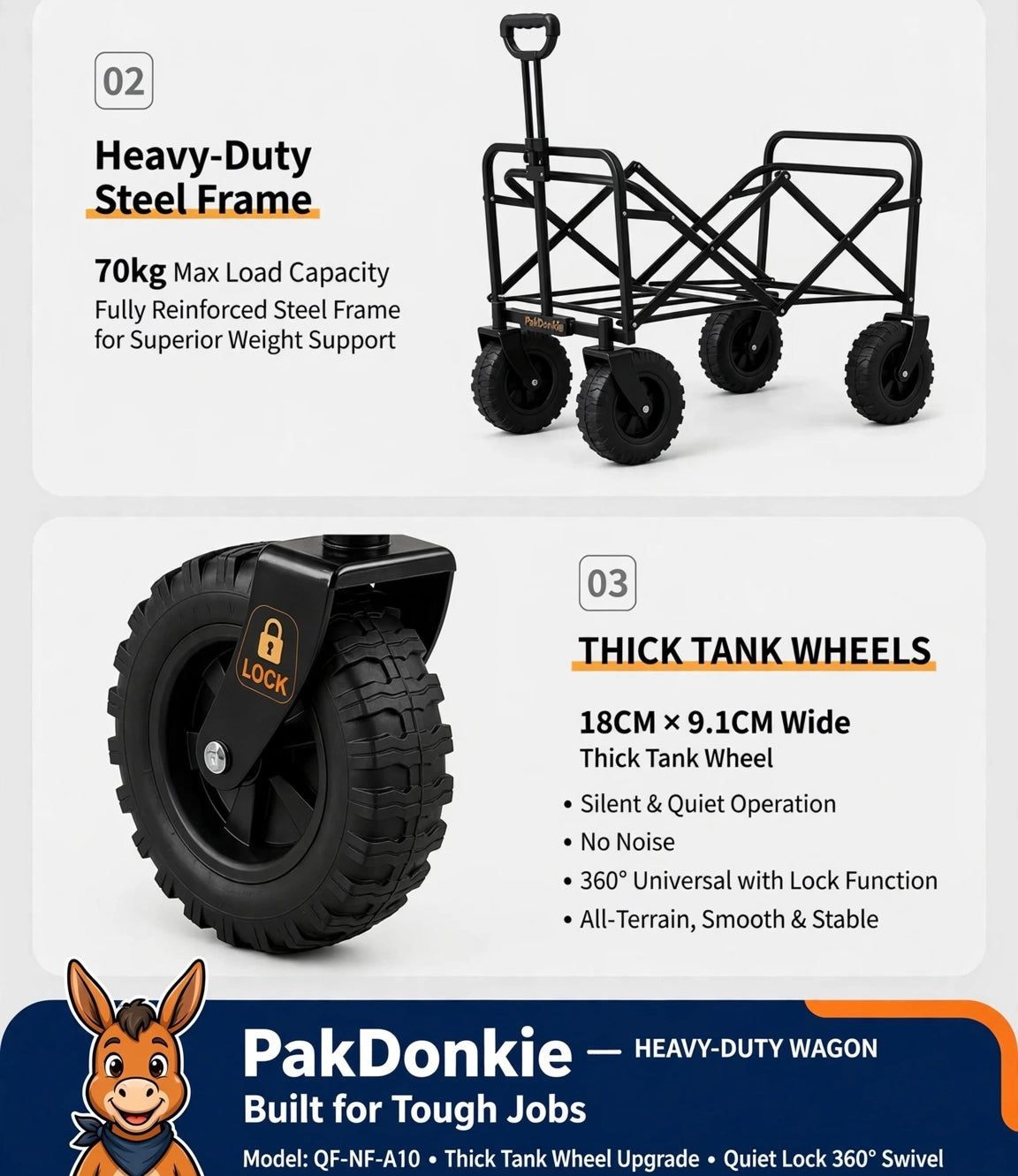 PAKDONKIE 150 L Foldable Utility Wagon, 70 kg