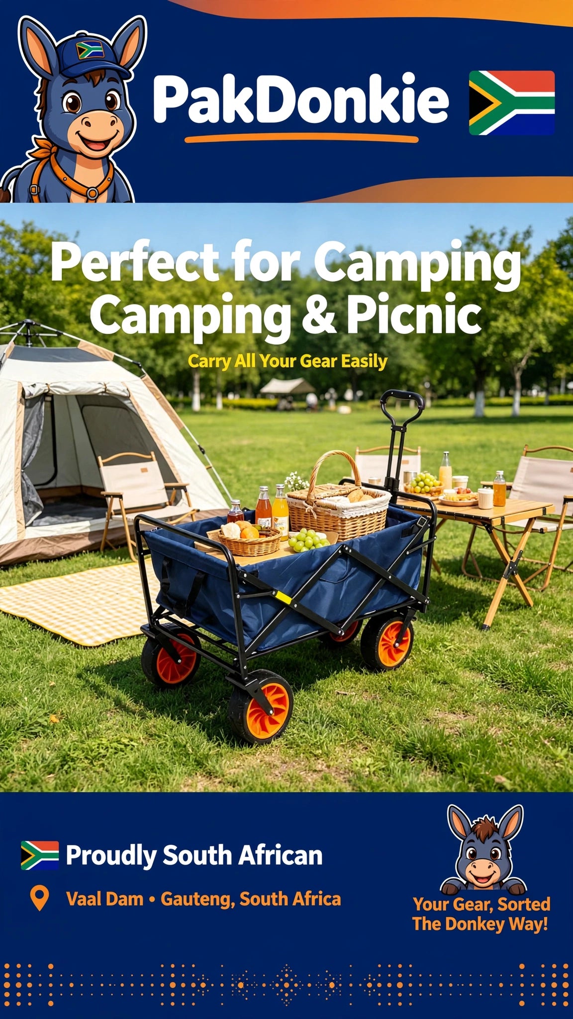 PAKDONKIE Blue Collapsible Outdoor Utility Wagon